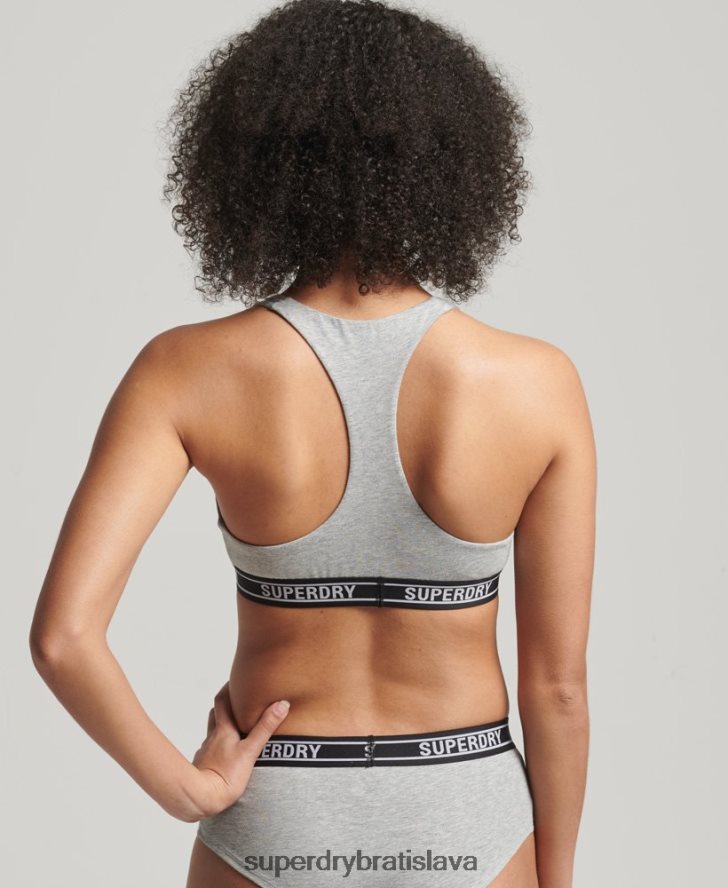 Superdry ženy organická bavlna multi logo crop bralette 6B4ZTR6559 oblečenie svetlo šedá