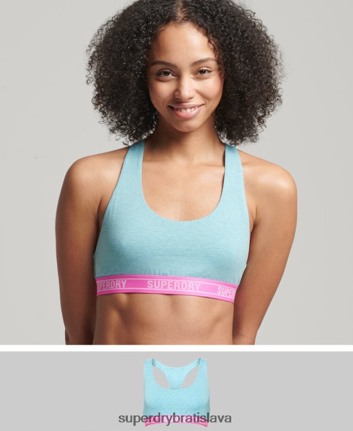 Superdry ženy organická bavlna multi logo crop bralette 6B4ZTR6572 oblečenie Modrá