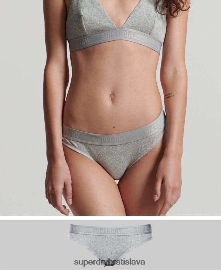 Superdry ženy rebrované bikinové nohavičky z organickej bavlny 6B4ZTR4342 oblečenie sivá