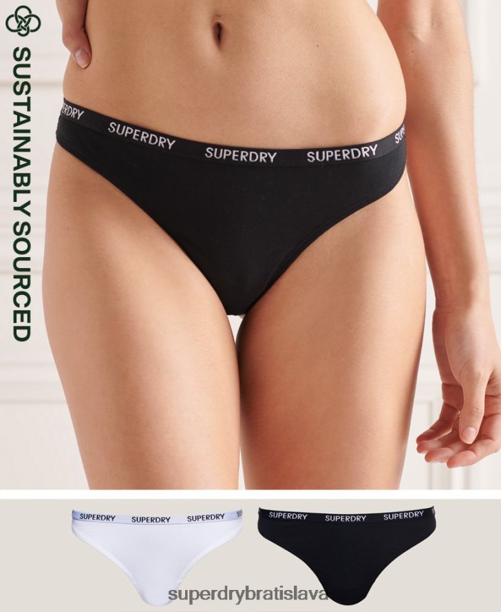 Superdry ženy tangá harper z organickej bavlny 2 ks 6B4ZTR4341 oblečenie čierna