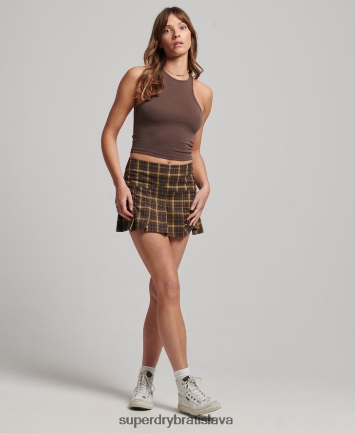 Superdry ženy 1/2 záhybová sukňa 6B4ZTR4124 oblečenie hnedá