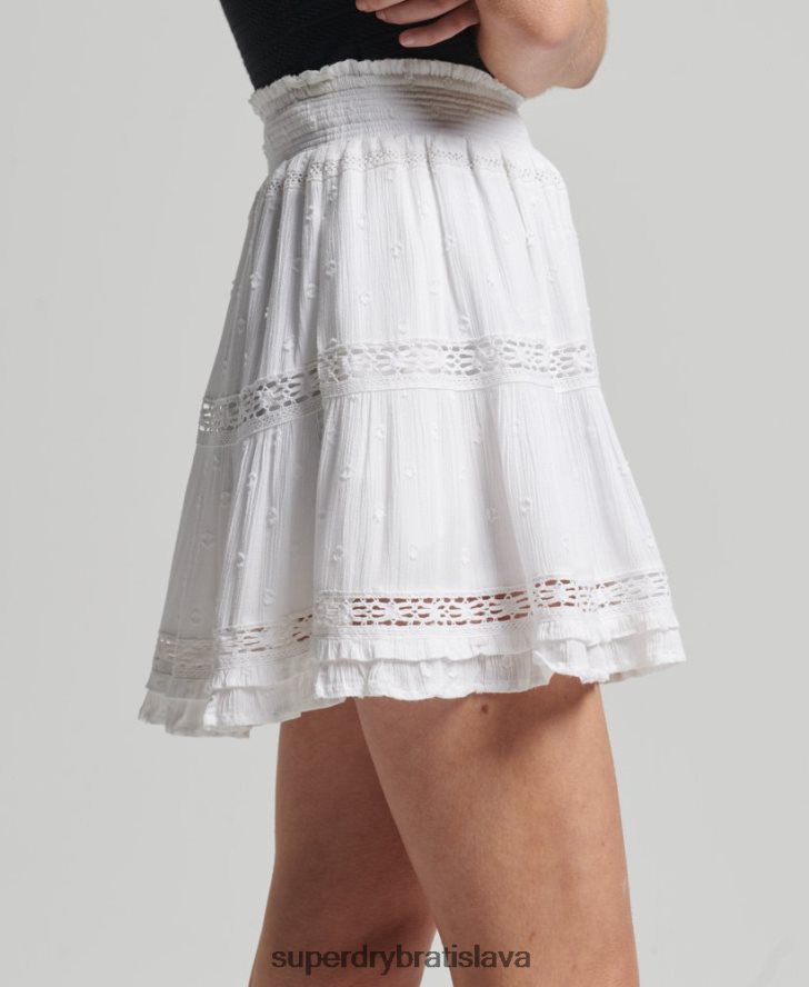 Superdry ženy Vintage čipkovaná minisukňa 6B4ZTR4133 oblečenie biely