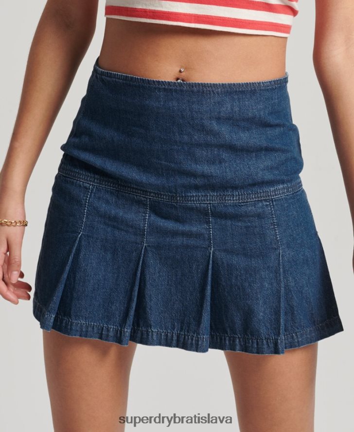 Superdry ženy vintage džínsová plisovaná minisukňa 6B4ZTR6742 oblečenie tmavomodrá