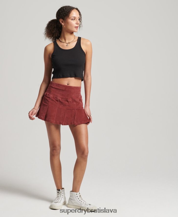 Superdry ženy vintage šnúrová plisovaná minisukňa 6B4ZTR4139 oblečenie červená