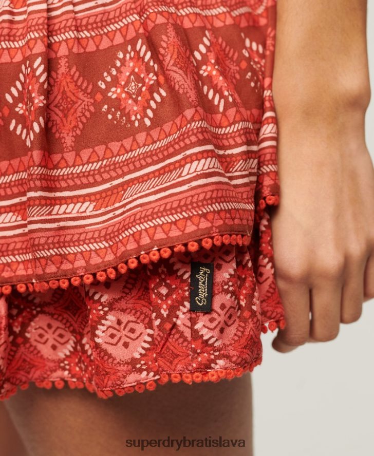 Superdry ženy vintage poschodová minisukňa 6B4ZTR4116 oblečenie červená