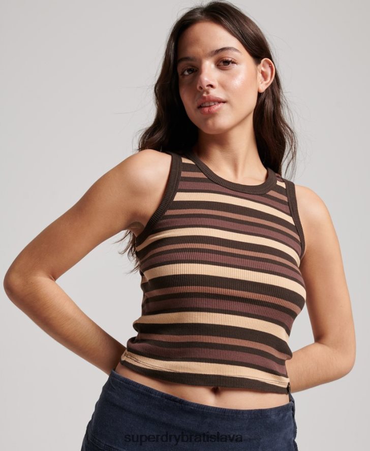 Superdry ženy Stripe rib racer cut out tielko 6B4ZTR6715 oblečenie hnedá
