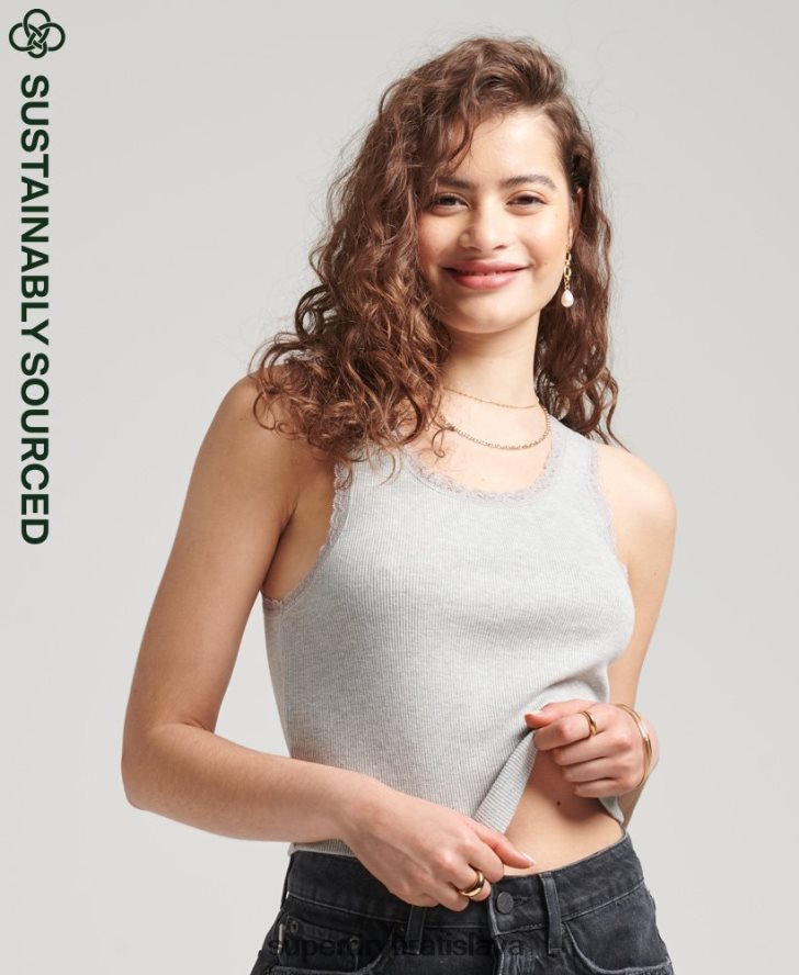 Superdry ženy Vintage čipkovaná vesta z organickej bavlny 6B4ZTR2342 oblečenie sivá
