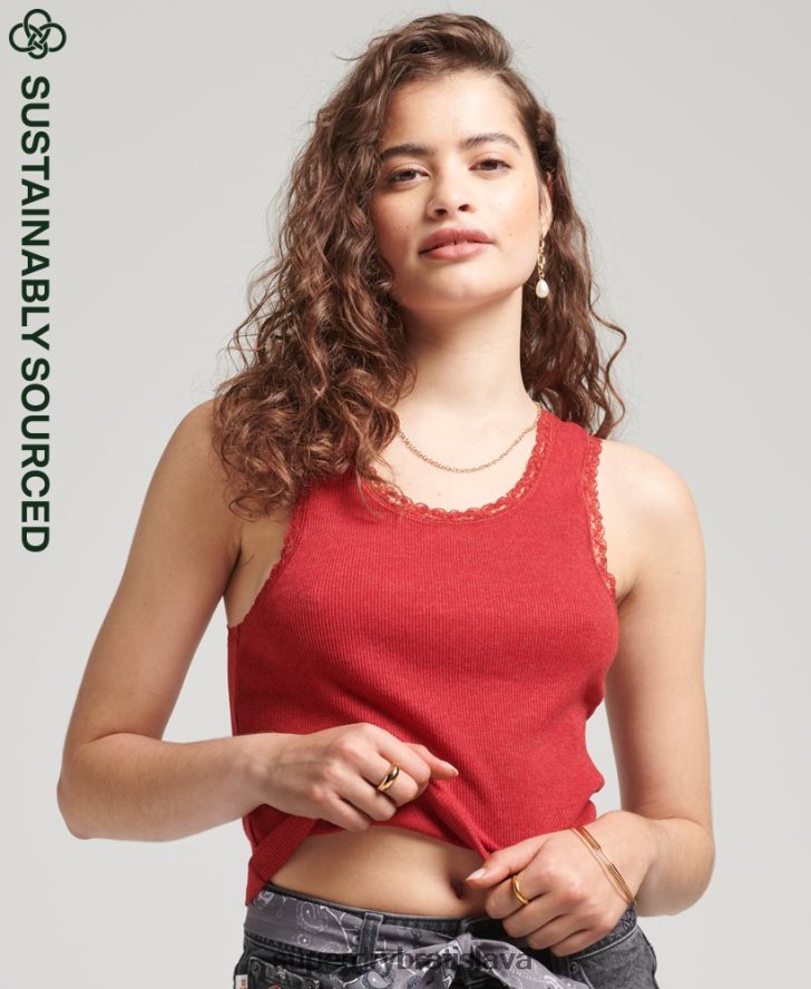 Superdry ženy Vintage čipkovaná vesta z organickej bavlny 6B4ZTR3049 oblečenie červená