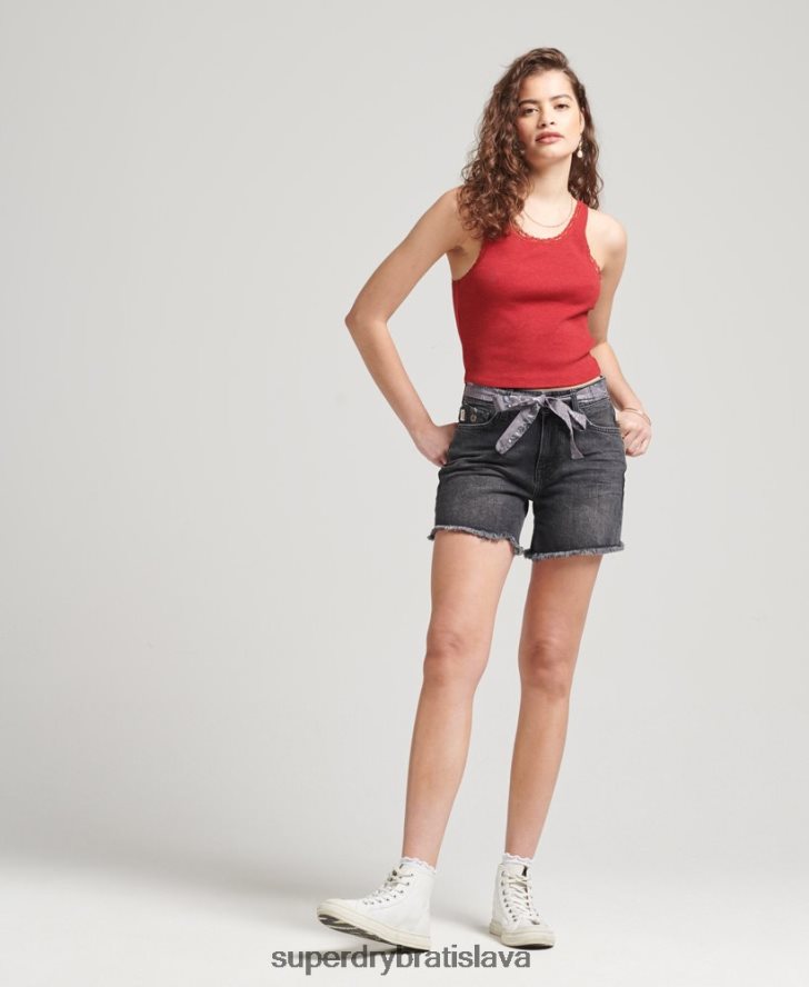 Superdry ženy Vintage čipkovaná vesta z organickej bavlny 6B4ZTR3049 oblečenie červená