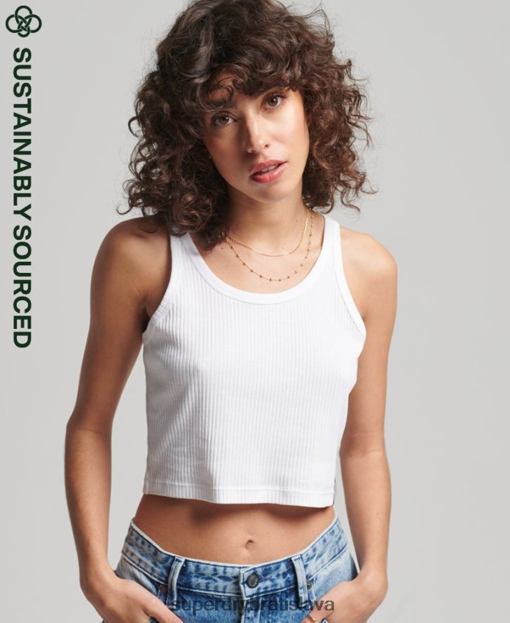 Superdry ženy Vintage rebrovaná crop vesta z organickej bavlny 6B4ZTR6699 oblečenie biely