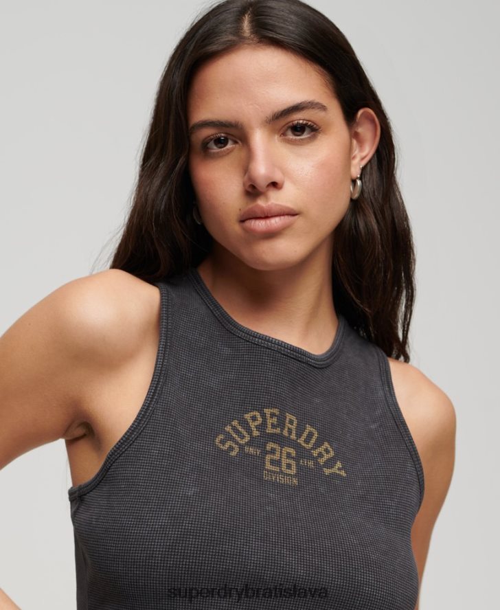 Superdry ženy atletické náležitosti vaflové skrátené tielko 6B4ZTR1960 oblečenie tmavošedý
