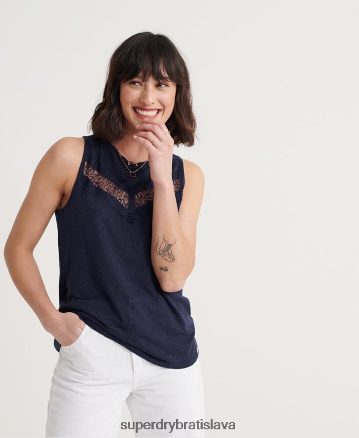 Superdry ženy chevron čipkovaný tielko 6B4ZTR3086 oblečenie námorníctvo