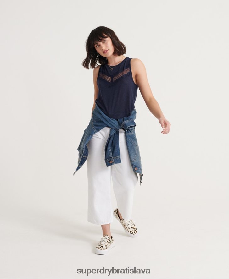 Superdry ženy chevron čipkovaný tielko 6B4ZTR3086 oblečenie námorníctvo