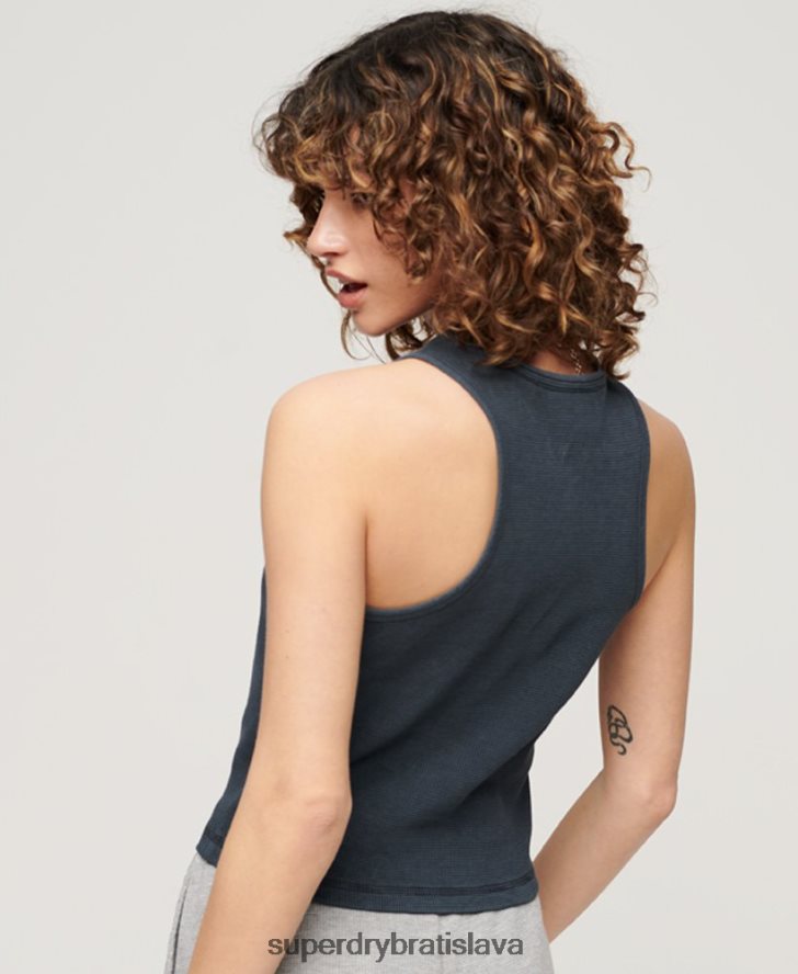 Superdry ženy športové základné vaflové tielko 6B4ZTR2020 oblečenie Modrá
