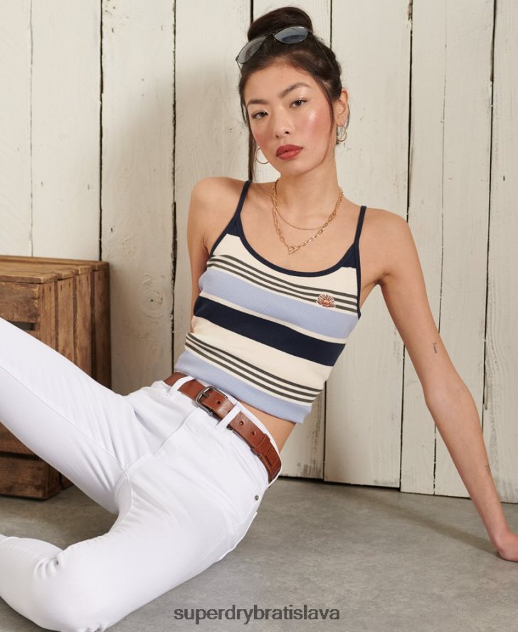 Superdry ženy pretekárske tielko s pruhmi z organickej bavlny 6B4ZTR3076 oblečenie Modrá