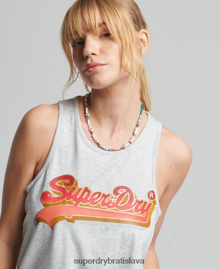 Superdry ženy sezónna vesta s vintage logom 6B4ZTR6703 oblečenie svetlo šedá