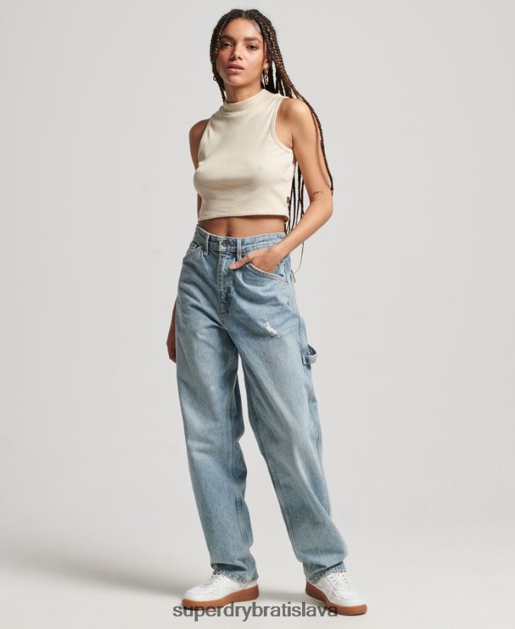 Superdry ženy skrátené falošné tielko s výstrihom 6B4ZTR2940 oblečenie svetlo šedá
