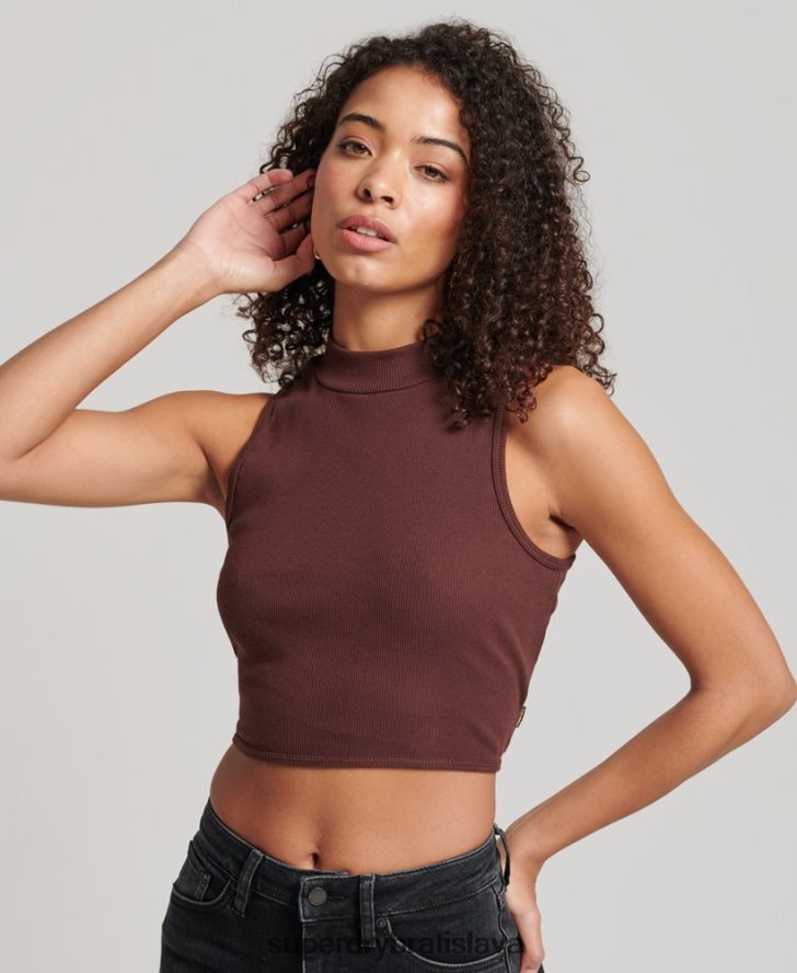 Superdry ženy skrátené falošné tielko s výstrihom 6B4ZTR2954 oblečenie hnedá