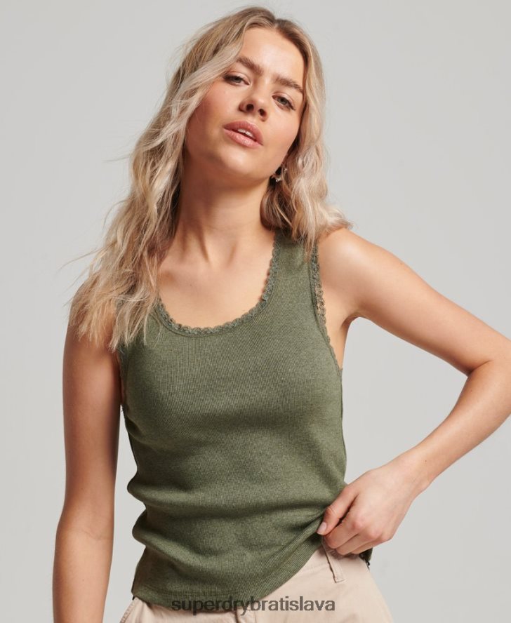 Superdry ženy tielko s čipkovaným lemom 6B4ZTR1954 oblečenie zelená