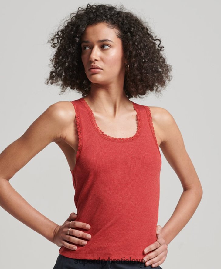 Superdry ženy tielko s čipkovaným lemom 6B4ZTR2328 oblečenie červená