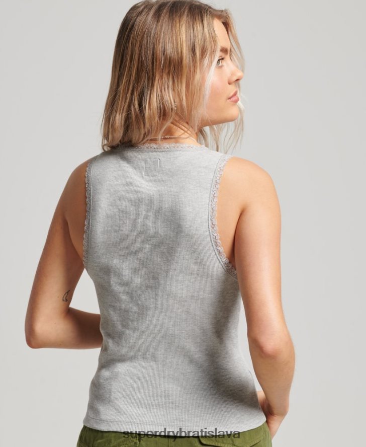 Superdry ženy tielko s čipkovaným lemom 6B4ZTR2330 oblečenie sivá