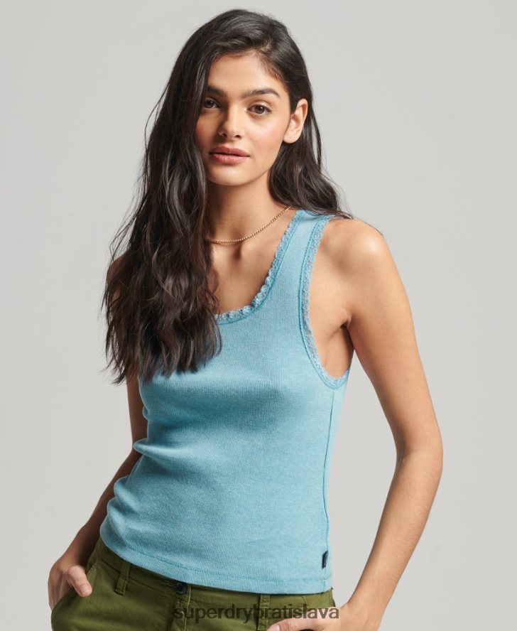 Superdry ženy tielko s čipkovaným lemom 6B4ZTR2339 oblečenie Modrá
