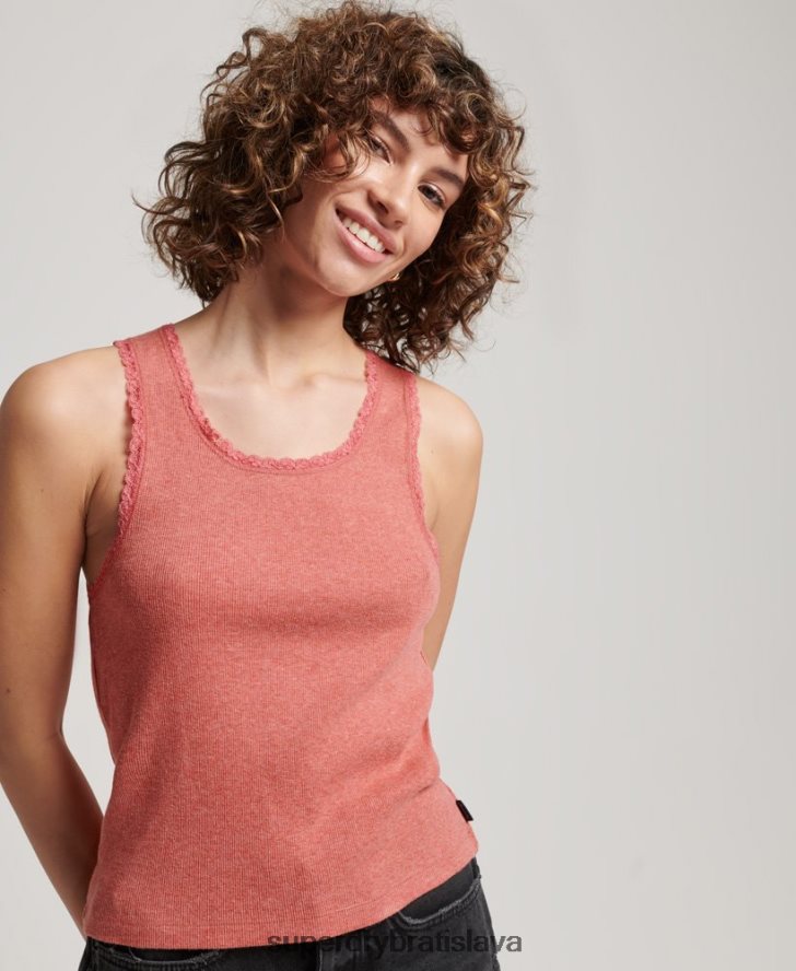 Superdry ženy tielko s čipkovaným lemom 6B4ZTR2343 oblečenie koralový