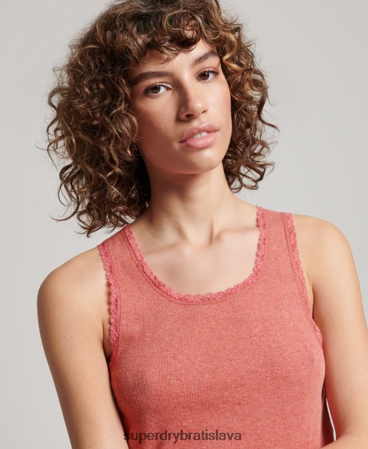 Superdry ženy tielko s čipkovaným lemom 6B4ZTR2343 oblečenie koralový