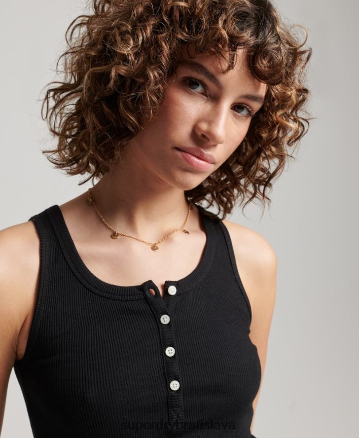 Superdry ženy vesta na gombíky 6B4ZTR2919 oblečenie čierna