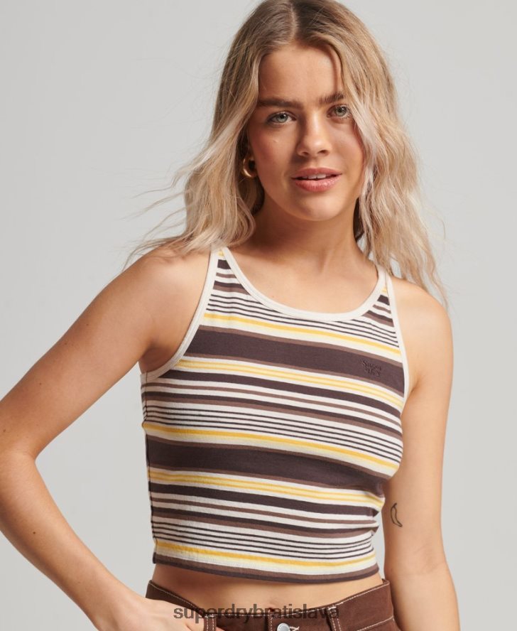 Superdry ženy vintage pruhované surfové tielko 6B4ZTR2962 oblečenie hnedá
