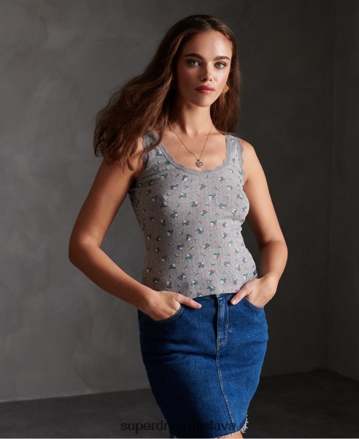 Superdry ženy základné tielko pointelle 6B4ZTR3088 oblečenie svetlo šedá