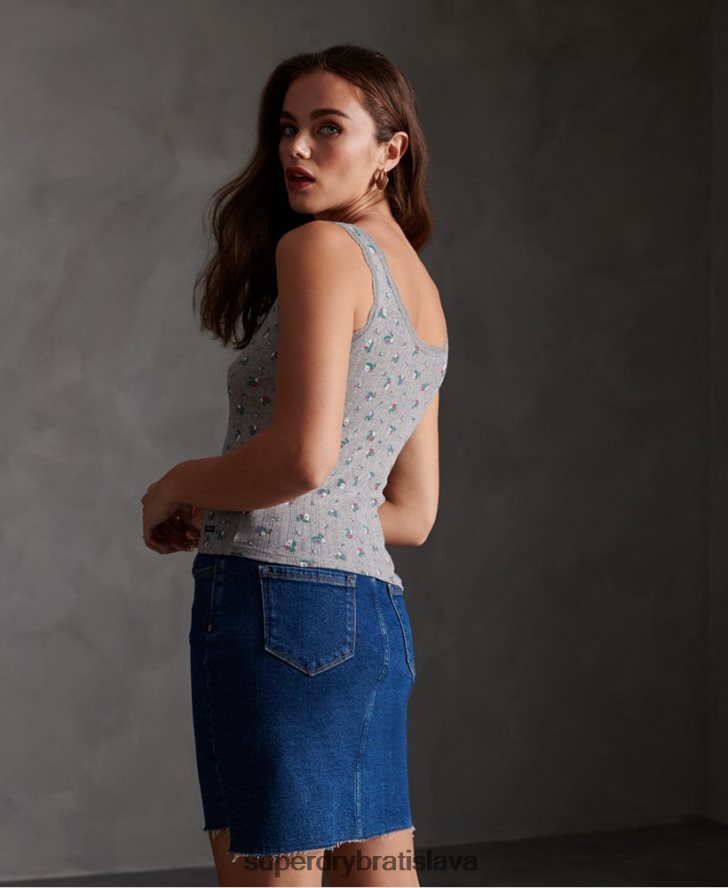 Superdry ženy základné tielko pointelle 6B4ZTR3088 oblečenie svetlo šedá
