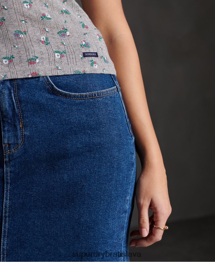 Superdry ženy základné tielko pointelle 6B4ZTR3088 oblečenie svetlo šedá