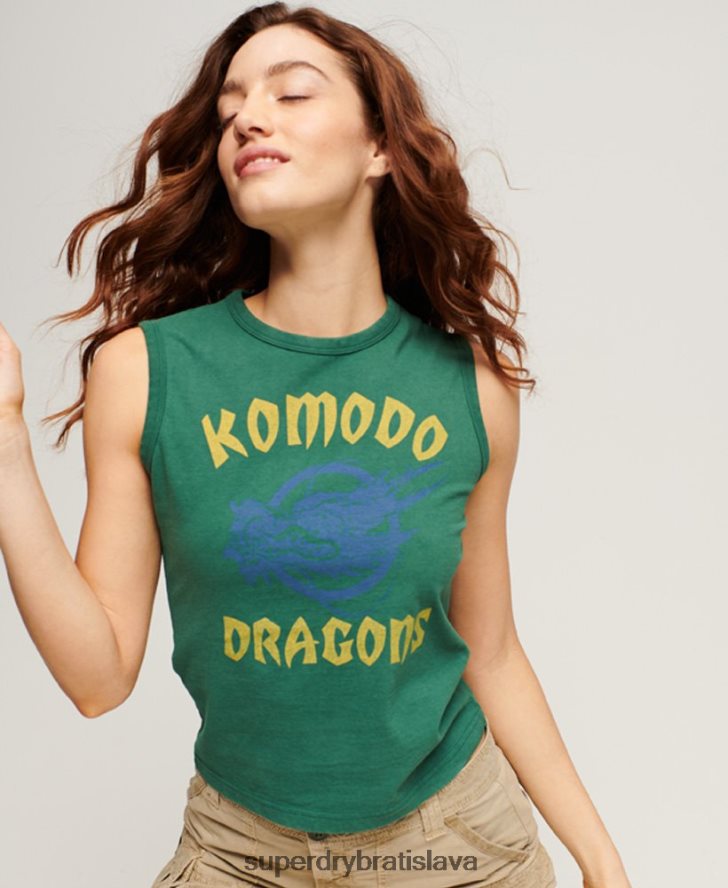 Superdry x Komodo ženy klasická dračia vesta 6B4ZTR2097 oblečenie zelená