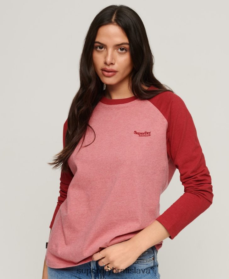 Superdry ženy Bejzbalový top s vintage logom z organickej bavlny 6B4ZTR2905 oblečenie Ružová