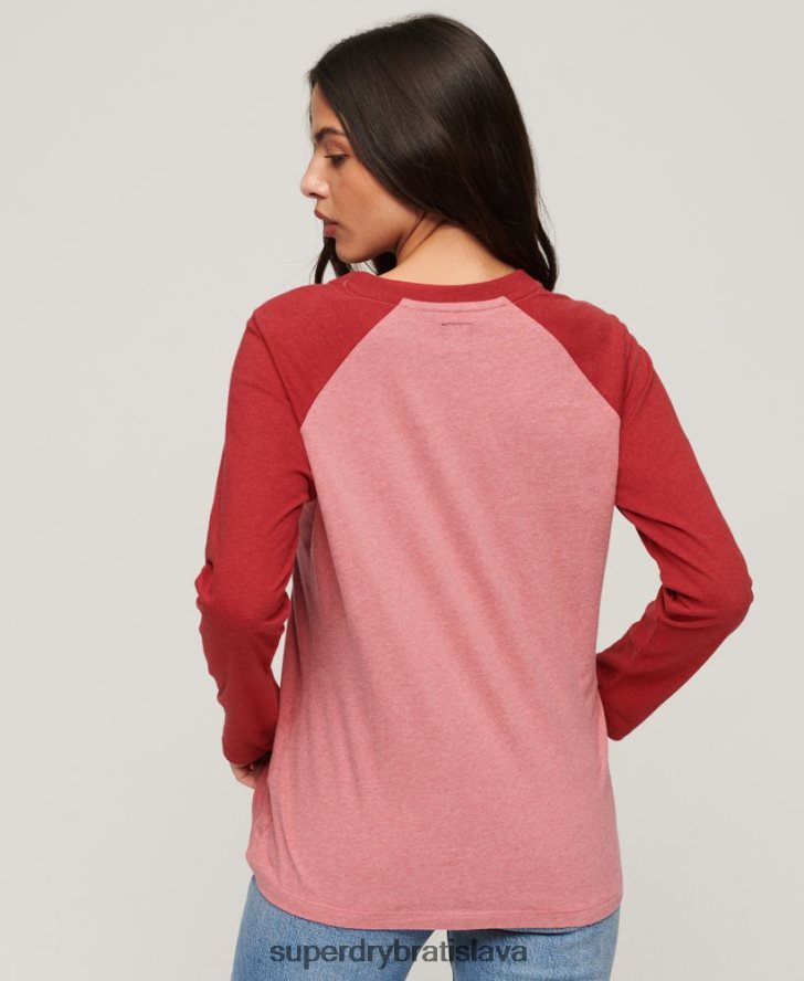 Superdry ženy Bejzbalový top s vintage logom z organickej bavlny 6B4ZTR2905 oblečenie Ružová