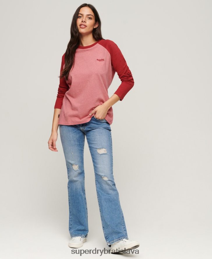 Superdry ženy Bejzbalový top s vintage logom z organickej bavlny 6B4ZTR2905 oblečenie Ružová