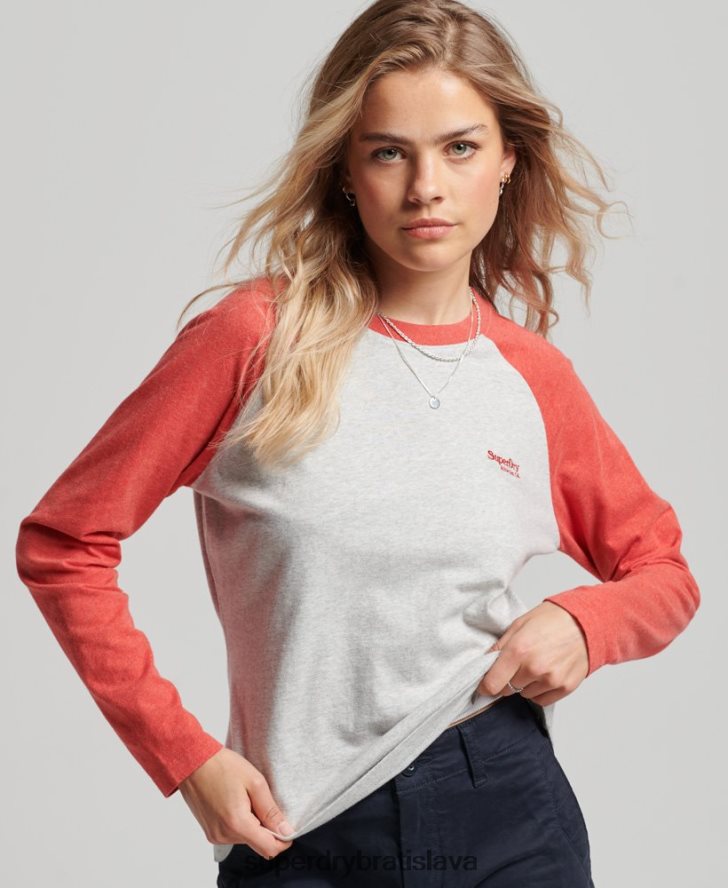 Superdry ženy Bejzbalový top s vintage logom z organickej bavlny 6B4ZTR2907 oblečenie svetlo šedá