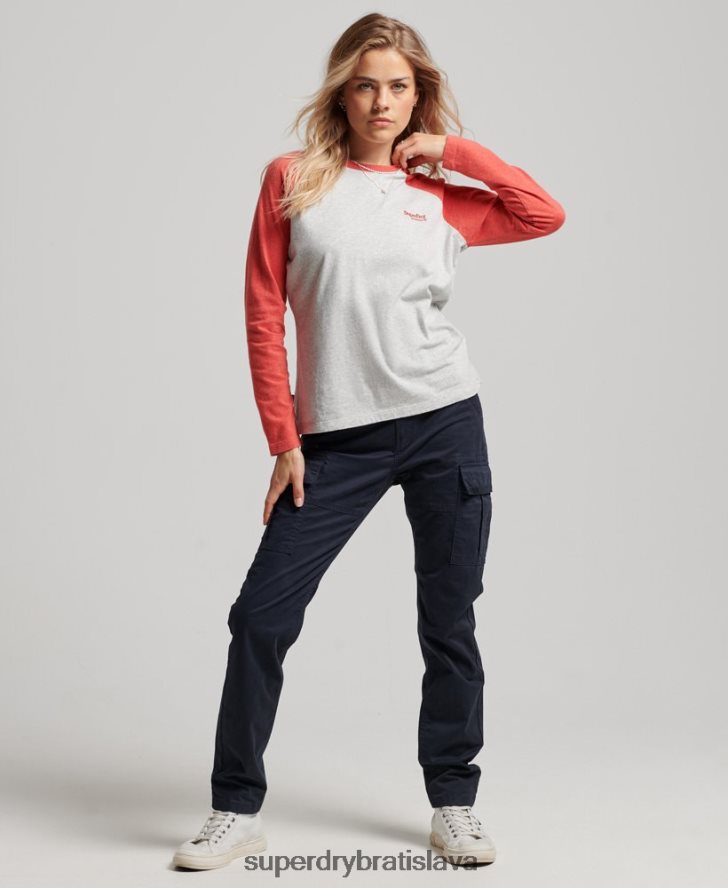 Superdry ženy Bejzbalový top s vintage logom z organickej bavlny 6B4ZTR2907 oblečenie svetlo šedá