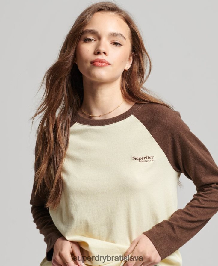 Superdry ženy Bejzbalový top s vintage logom z organickej bavlny 6B4ZTR3003 oblečenie hnedá