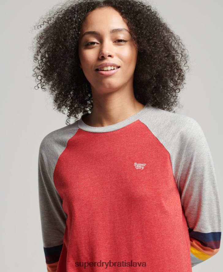 Superdry ženy Vintage cali pruhovaný raglánový top 6B4ZTR3047 oblečenie červená