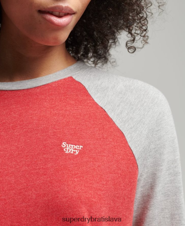 Superdry ženy Vintage cali pruhovaný raglánový top 6B4ZTR3047 oblečenie červená