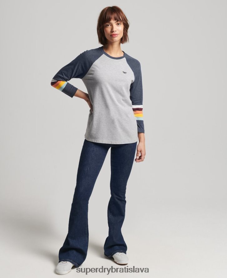 Superdry ženy Vintage cali pruhovaný raglánový top 6B4ZTR3072 oblečenie svetlo šedá