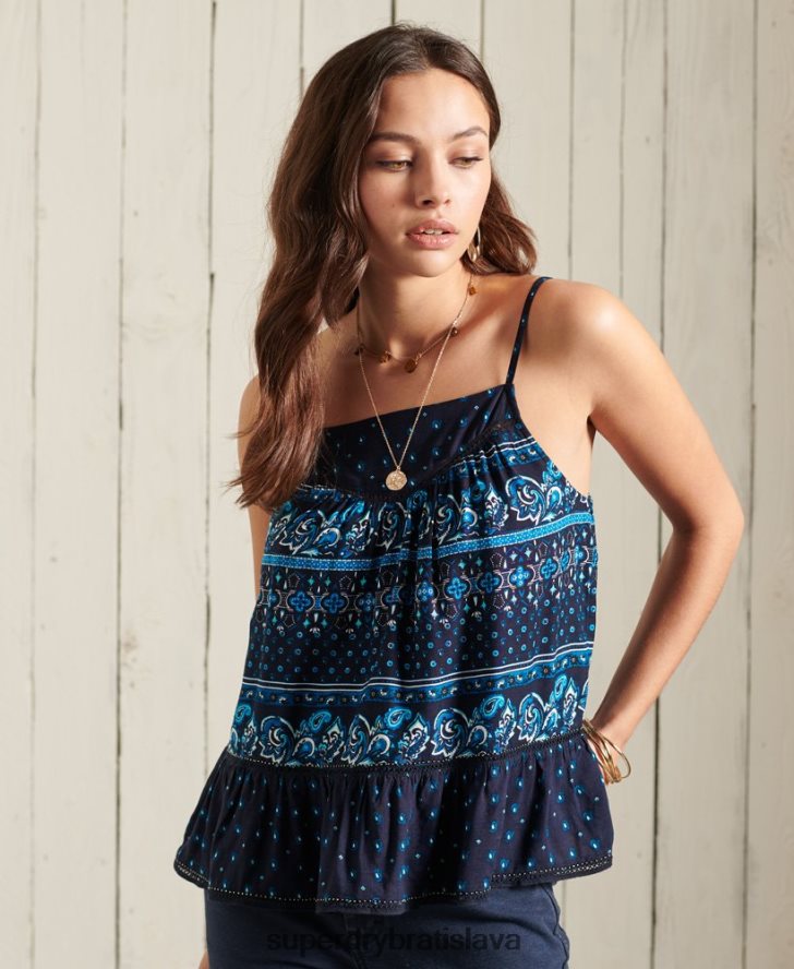 Superdry ženy ameera cami top 6B4ZTR6734 oblečenie námorníctvo