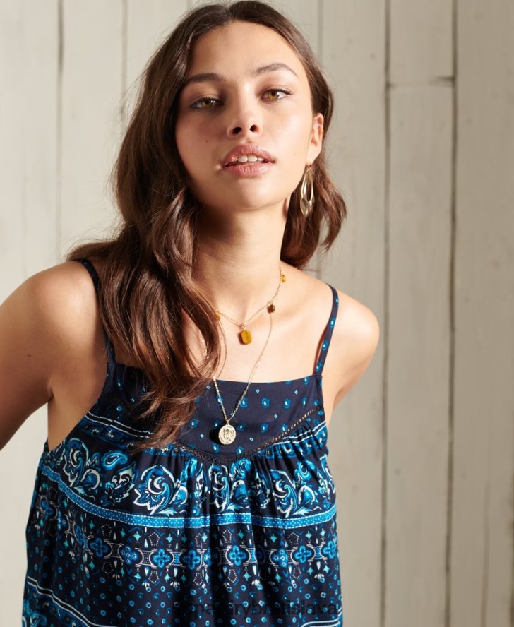 Superdry ženy ameera cami top 6B4ZTR6734 oblečenie námorníctvo