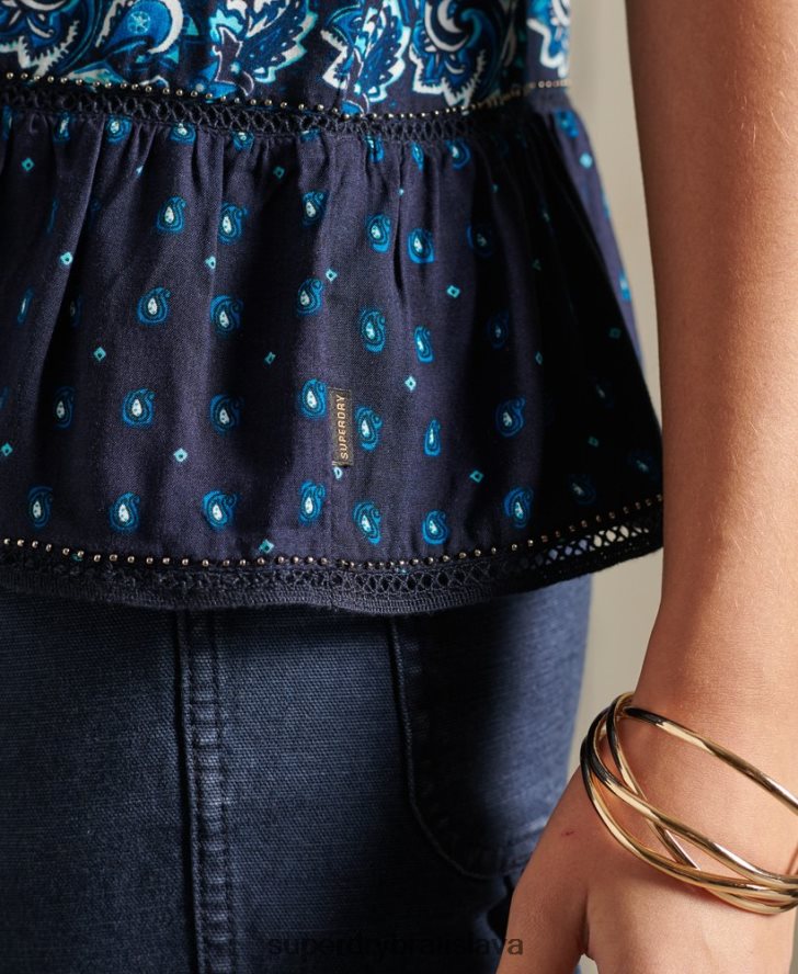 Superdry ženy ameera cami top 6B4ZTR6734 oblečenie námorníctvo