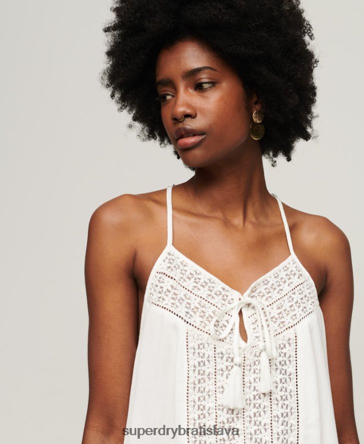 Superdry ženy cami top so zaväzovacím krkom 6B4ZTR2006 oblečenie biely