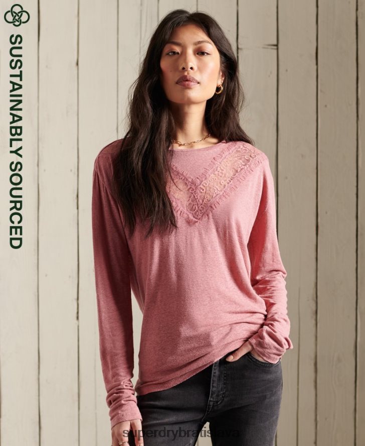 Superdry ženy chevron čipkovaný top 6B4ZTR6623 oblečenie Ružová