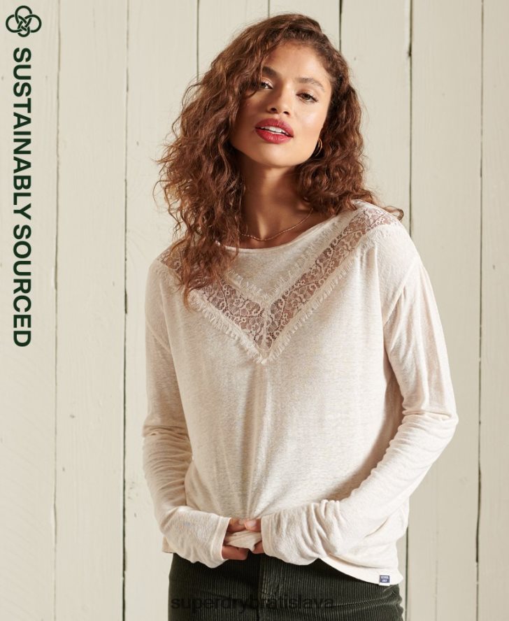 Superdry ženy chevron čipkovaný top 6B4ZTR6760 oblečenie krém