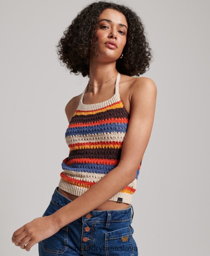 Superdry ženy háčkovaný top ohlávka 6B4ZTR2876 oblečenie hnedá